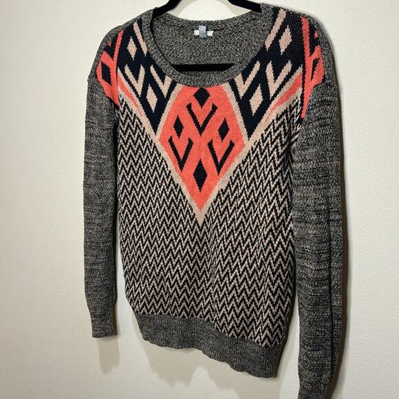 Urban Outfitters Ecote Intarsia Tan Pink Aztec Tribal Pullover Sweater Size XS - Picture 4 of 6
